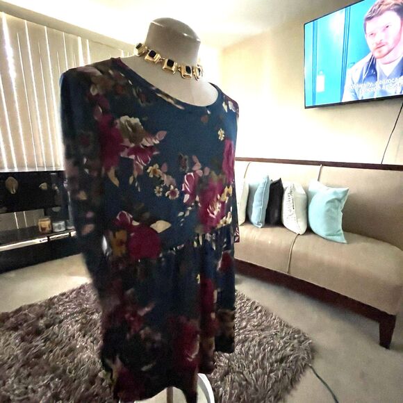 Sew in Love Women's Blue Floral Babydoll Whimsical Fairy 3/4 Sleeve Top XL Work - Picture 4 of 14